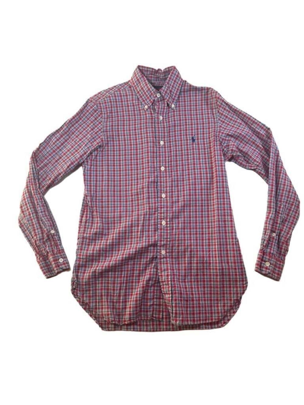 Ralph Lauren Mens Small Red Blue Plaid Long Sleeve Button Down Shirt
